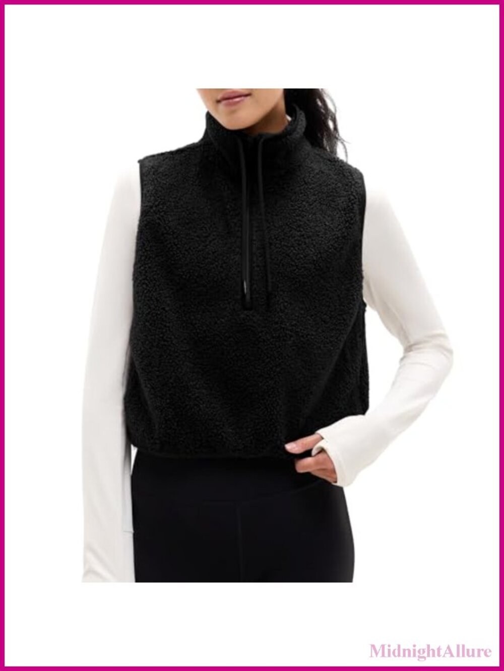 Fuzzy Fleece Sherpa Cropped Half Zip Vest High Neck Sleeveless Warm Layering
